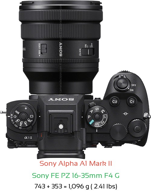 Sony A1 II with Sony FE PZ 16-35mm F4 Lens Size