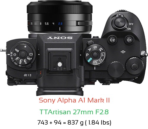 Sony A1 II with TTArtisan 27mm F2.8 Lens Size