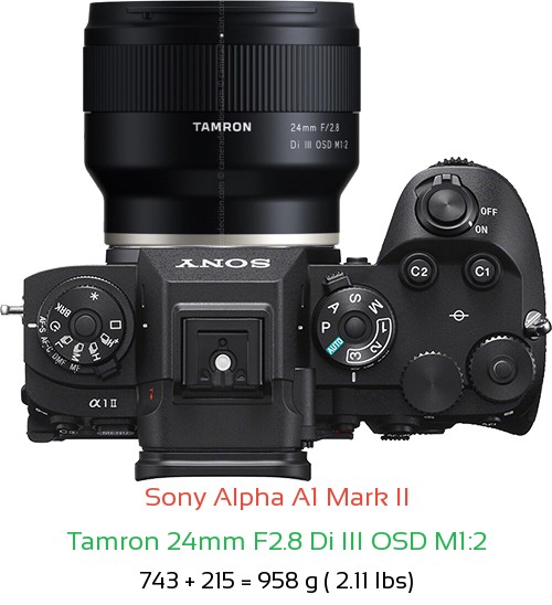 Sony A1 II with Tamron 24mm F2.8 Di III OSD M1:2 Lens Size