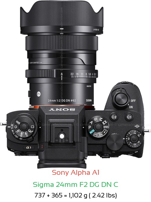 Sony A1 with Sigma 24mm F2 DG DN C Lens Size