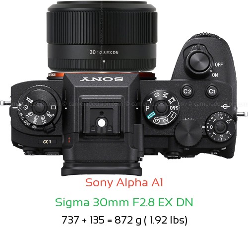 Sony A1 with Sigma 30mm F2.8 EX DN Lens Size