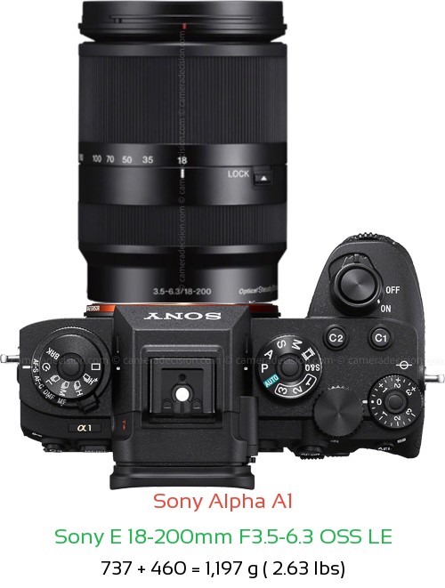 Sony A1 with Sony E 18-200mm F3.5-6.3 OSS LE Lens Size