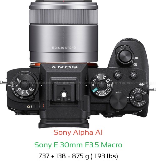 Sony A1 with Sony E 30mm F3.5 Macro Lens Size