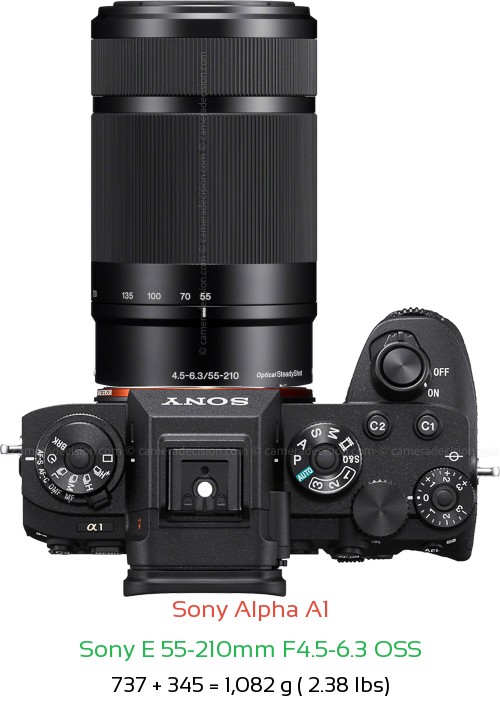 Sony A1 with Sony E 55-210mm F4.5-6.3 OSS Lens Size