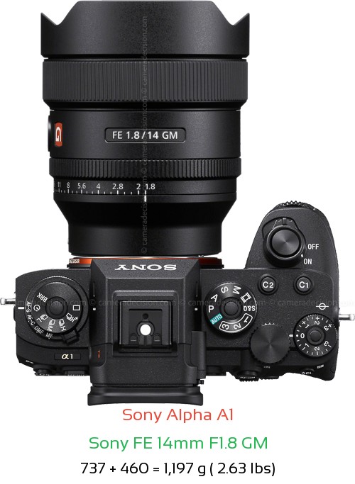 Sony A1 with Sony FE 14mm F1.8 GM Lens Size