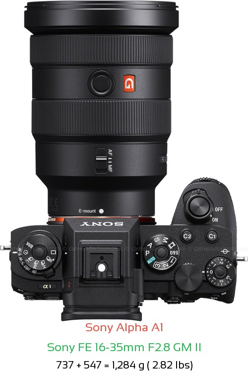 Sony A1 with Sony FE 16-35mm F2.8 GM II Lens Size