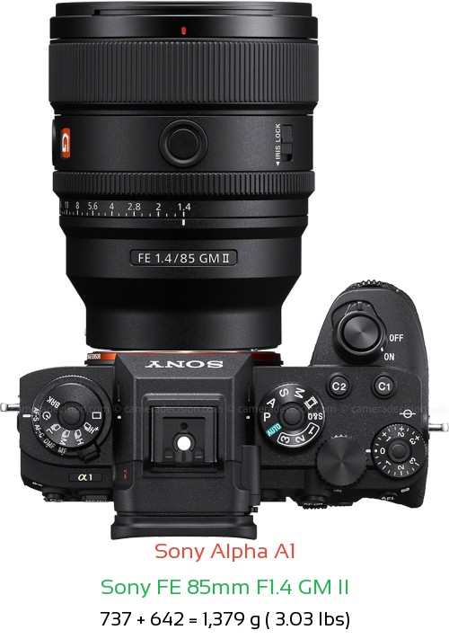 Sony A1 with Sony FE 85mm F1.4 GM II Lens Size