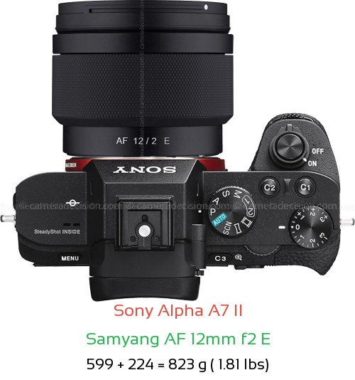 Sony A7 II with Samyang AF 12mm f2 E Lens Size