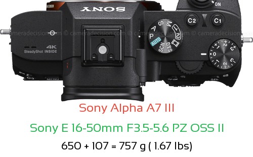 Sony A7 III with Sony E 16-50mm F3.5-5.6 PZ OSS II Lens Size