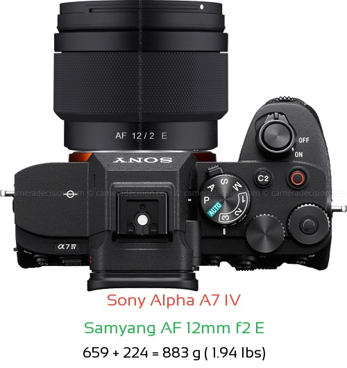 Sony A7 IV with Samyang AF 12mm f2 E Lens Size