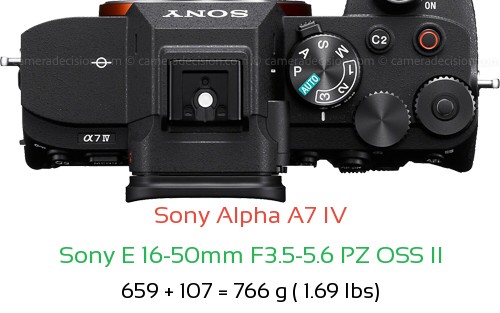 Sony A7 IV with Sony E 16-50mm F3.5-5.6 PZ OSS II Lens Size