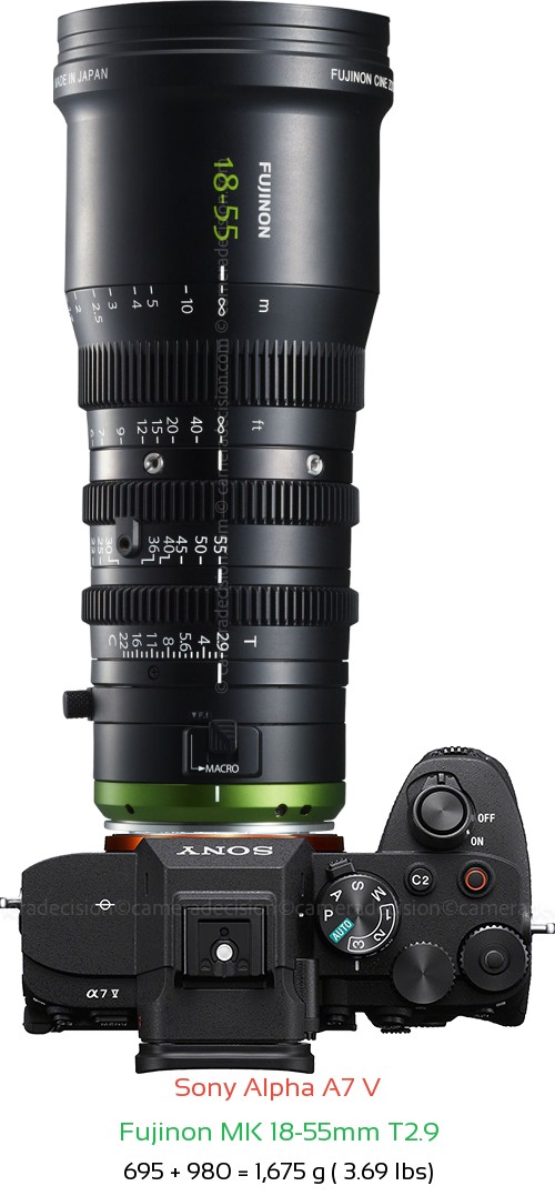 Sony A7 V with Fujinon MK 18-55mm T2.9 Lens Size