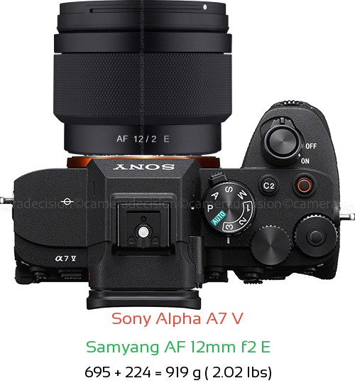 Sony A7 V with Samyang AF 12mm f2 E Lens Size