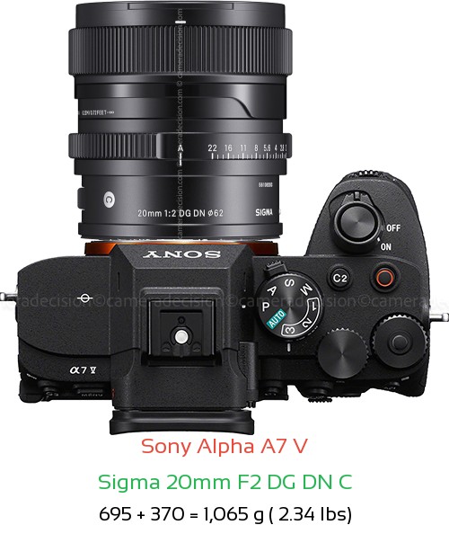Sony A7 V with Sigma 20mm F2 DG DN C Lens Size