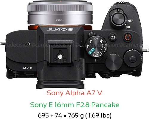 Sony A7 V with Sony E 16mm F2.8 Pancake Lens Size