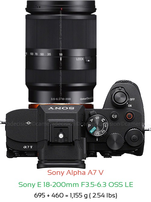 Sony A7 V with Sony E 18-200mm F3.5-6.3 OSS LE Lens Size