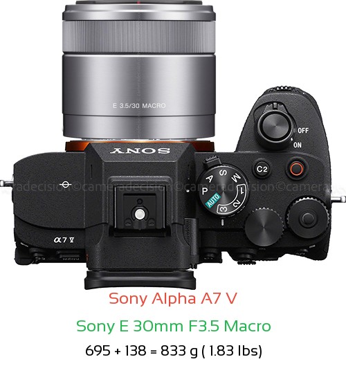Sony A7 V with Sony E 30mm F3.5 Macro Lens Size