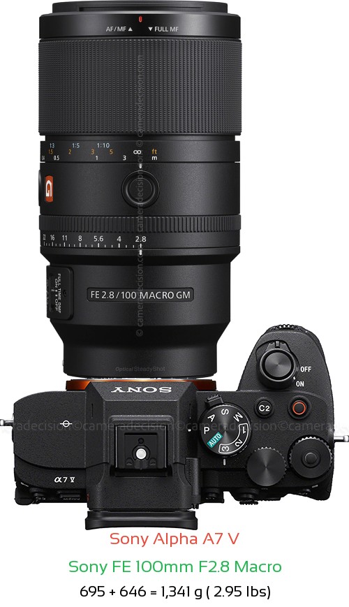 Sony A7 V with Sony FE 100mm F2.8 Macro Lens Size