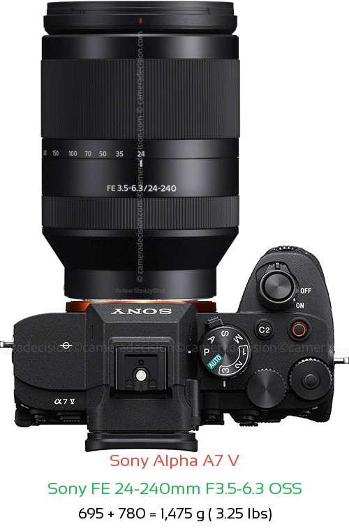 Sony A7 V with Sony FE 24-240mm F3.5-6.3 OSS Lens Size