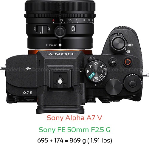 Sony A7 V with Sony FE 50mm F2.5 G Lens Size