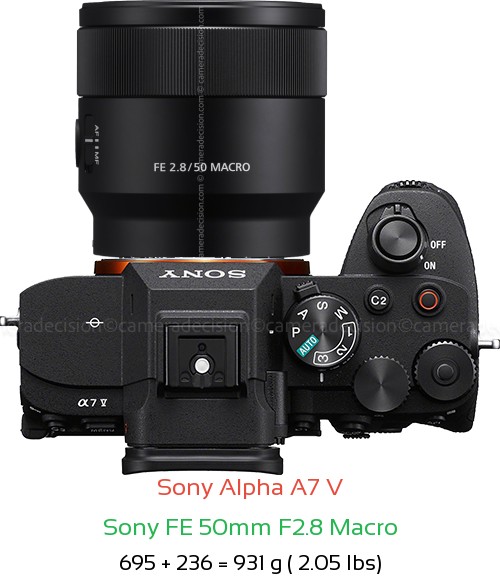 Sony A7 V with Sony FE 50mm F2.8 Macro Lens Size