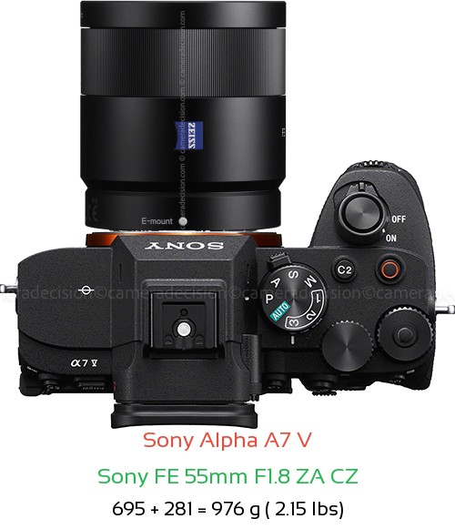Sony A7 V with Sony FE 55mm F1.8 ZA CZ Lens Size