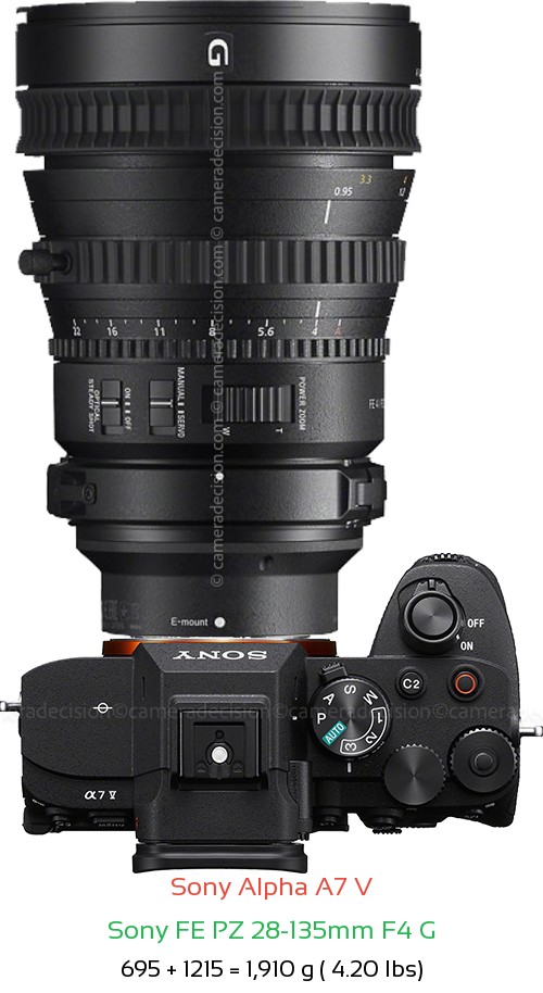 Sony A7 V with Sony FE PZ 28-135mm F4 G Lens Size