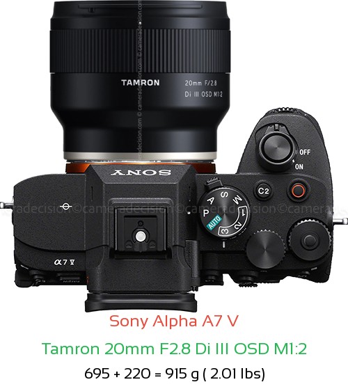 Sony A7 V with Tamron 20mm F2.8 Di III OSD M1:2 Lens Size