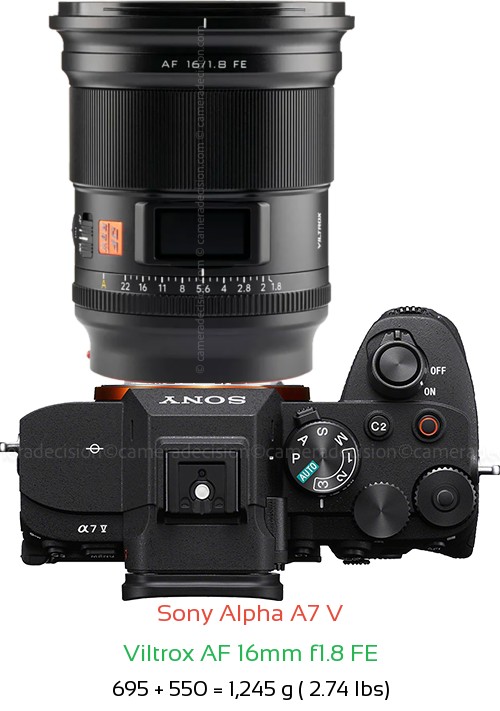 Sony A7 V with Viltrox AF 16mm f1.8 FE Lens Size