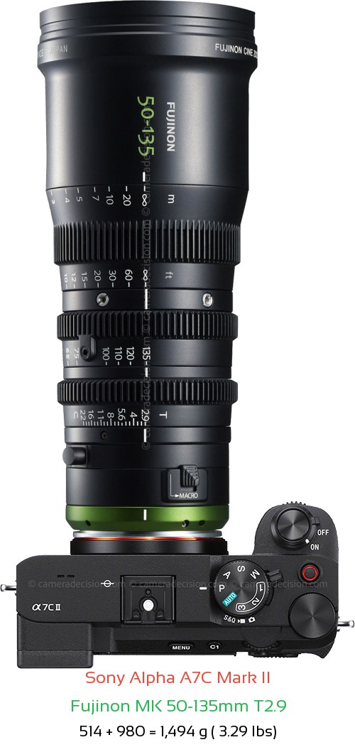 Sony A7C II with Fujinon MK 50-135mm T2.9 Lens Size