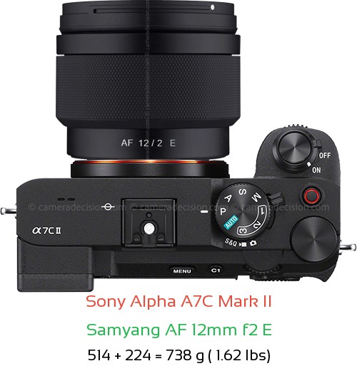 Sony A7C II with Samyang AF 12mm f2 E Lens Size