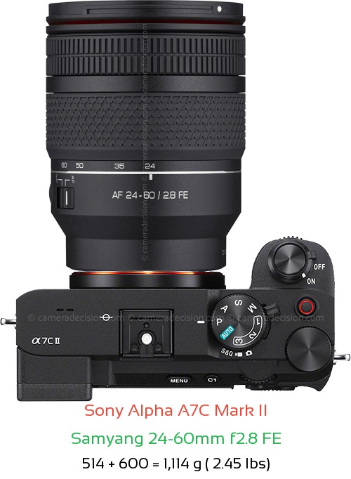 Sony A7C II with Samyang 24-60mm f2.8 FE Lens Size