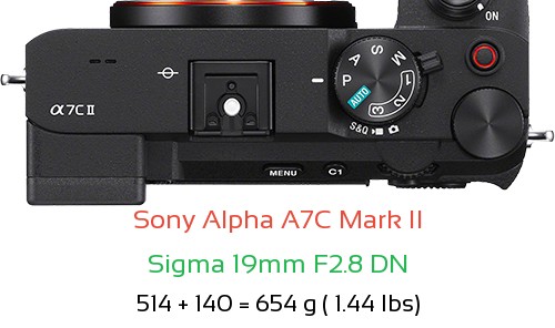 Sony A7C II with Sigma 19mm F2.8 DN Lens Size