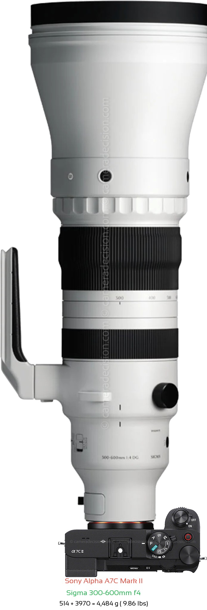 Sony A7C II with Sigma 300-600mm f4 Lens Size