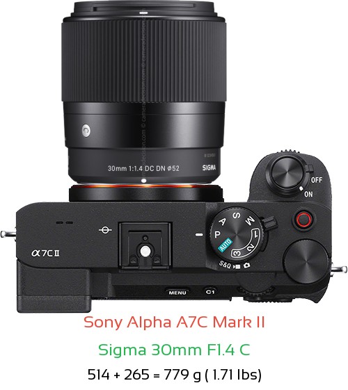 Sony A7C II with Sigma 30mm F1.4 C Lens Size