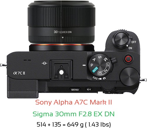 Sony A7C II with Sigma 30mm F2.8 EX DN Lens Size