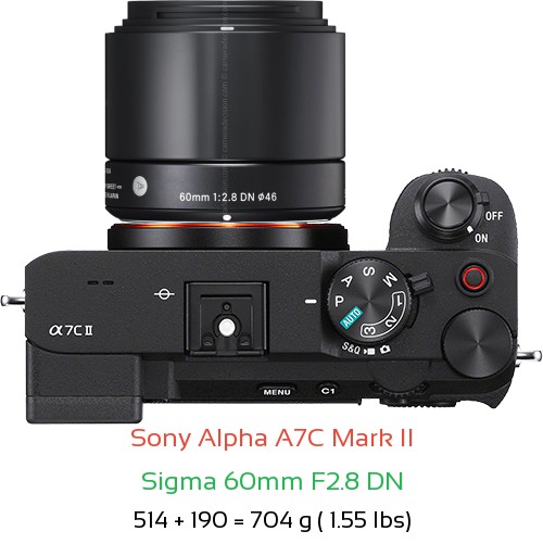 Sony A7C II with Sigma 60mm F2.8 DN Lens Size
