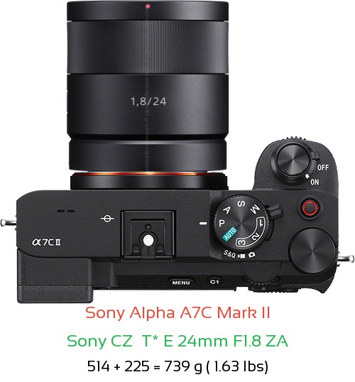 Sony A7C II with Sony CZ  T* E 24mm F1.8 ZA Lens Size