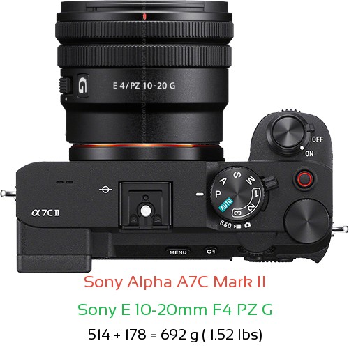 Sony A7C II with Sony E 10-20mm F4 PZ G Lens Size