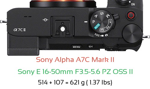 Sony A7C II with Sony E 16-50mm F3.5-5.6 PZ OSS II Lens Size