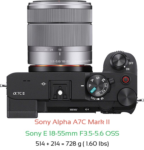 Sony A7C II with Sony E 18-55mm F3.5-5.6 OSS Lens Size