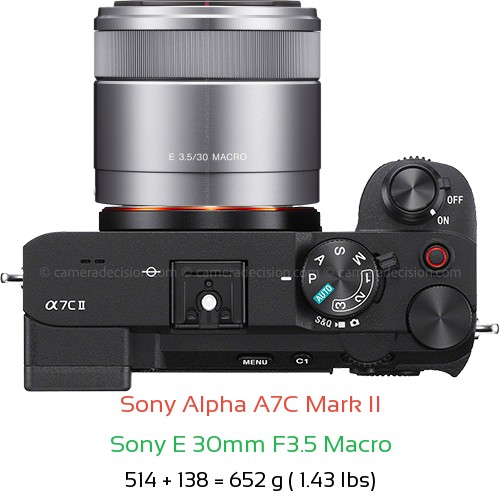 Sony A7C II with Sony E 30mm F3.5 Macro Lens Size