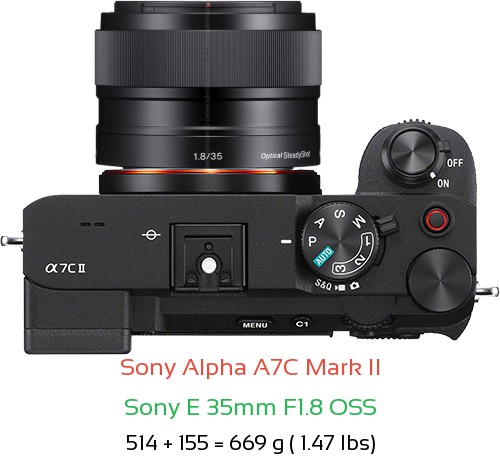 Sony A7C II with Sony E 35mm F1.8 OSS Lens Size