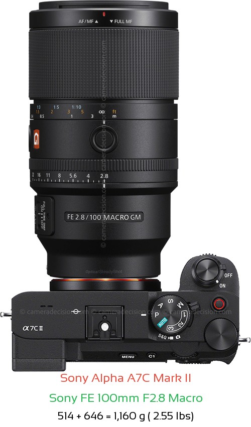 Sony A7C II with Sony FE 100mm F2.8 Macro Lens Size