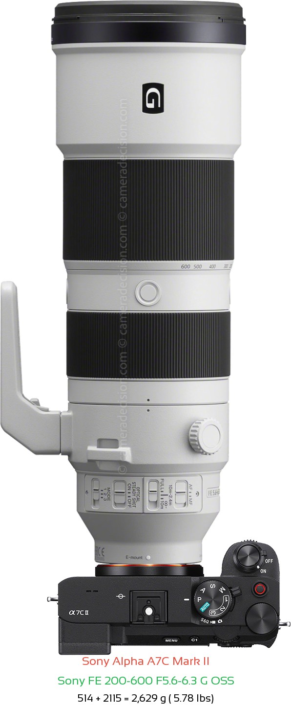 Sony A7C II with Sony FE 200-600 F5.6-6.3 Lens Size