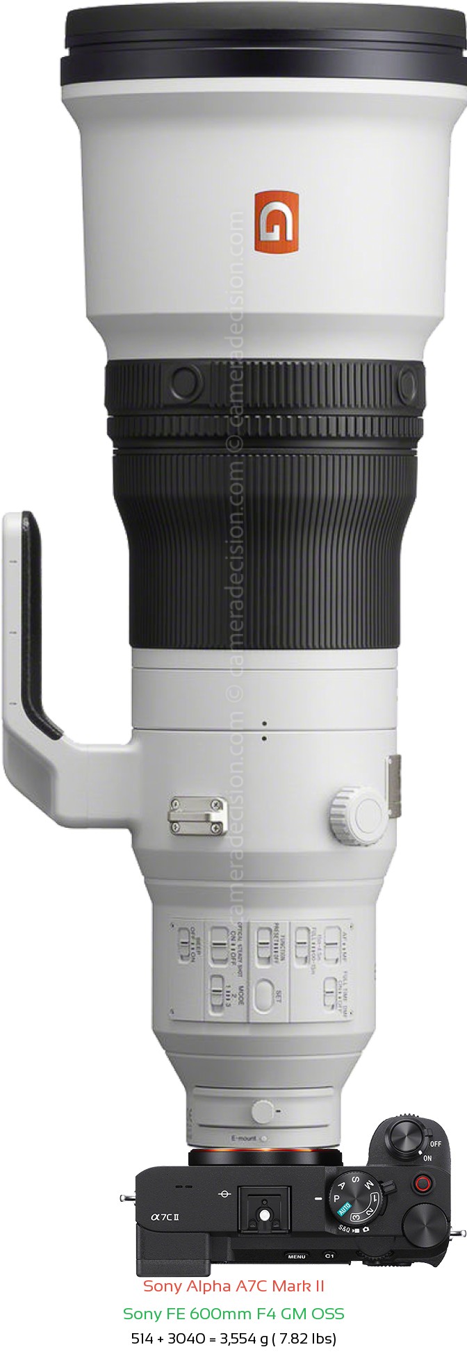 Sony A7C II with Sony FE 600mm F4 GM Lens Size