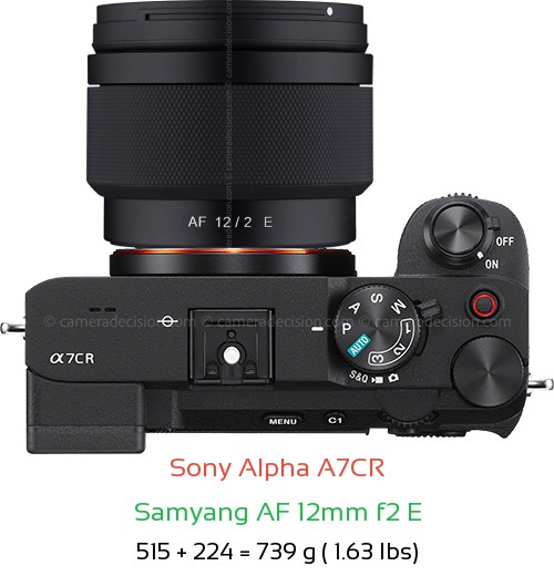 Sony A7CR with Samyang AF 12mm f2 E Lens Size