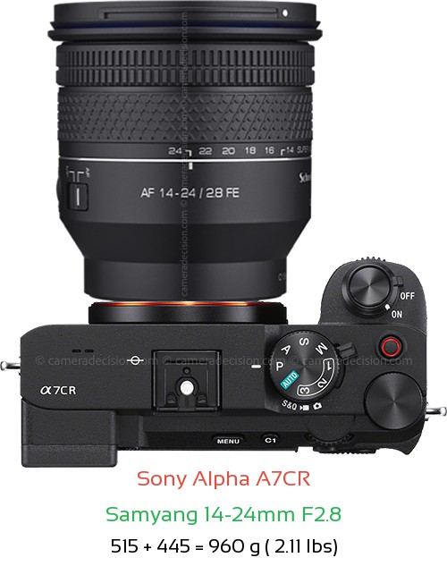 Sony A7CR with Samyang 14-24mm F2.8 Lens Size
