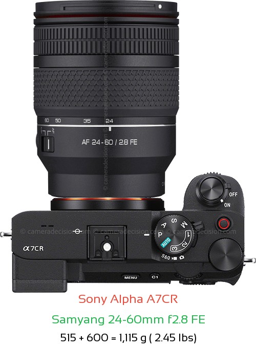 Sony A7CR with Samyang 24-60mm f2.8 FE Lens Size