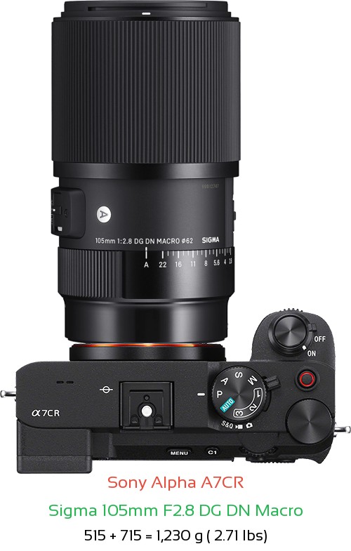 Sony A7CR with Sigma 105mm F2.8 DG DN Macro Lens Size
